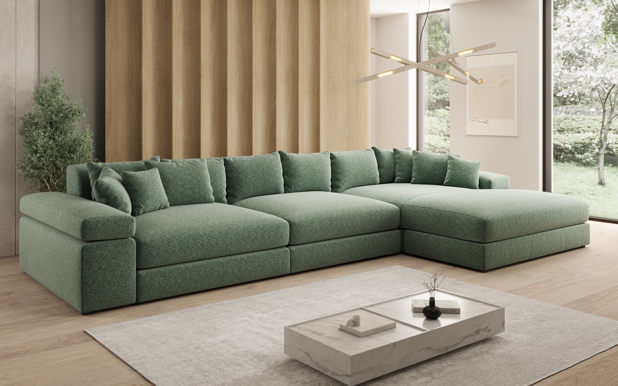 Designbank Bernardo L Maxi met brede ottomane in structuurstof