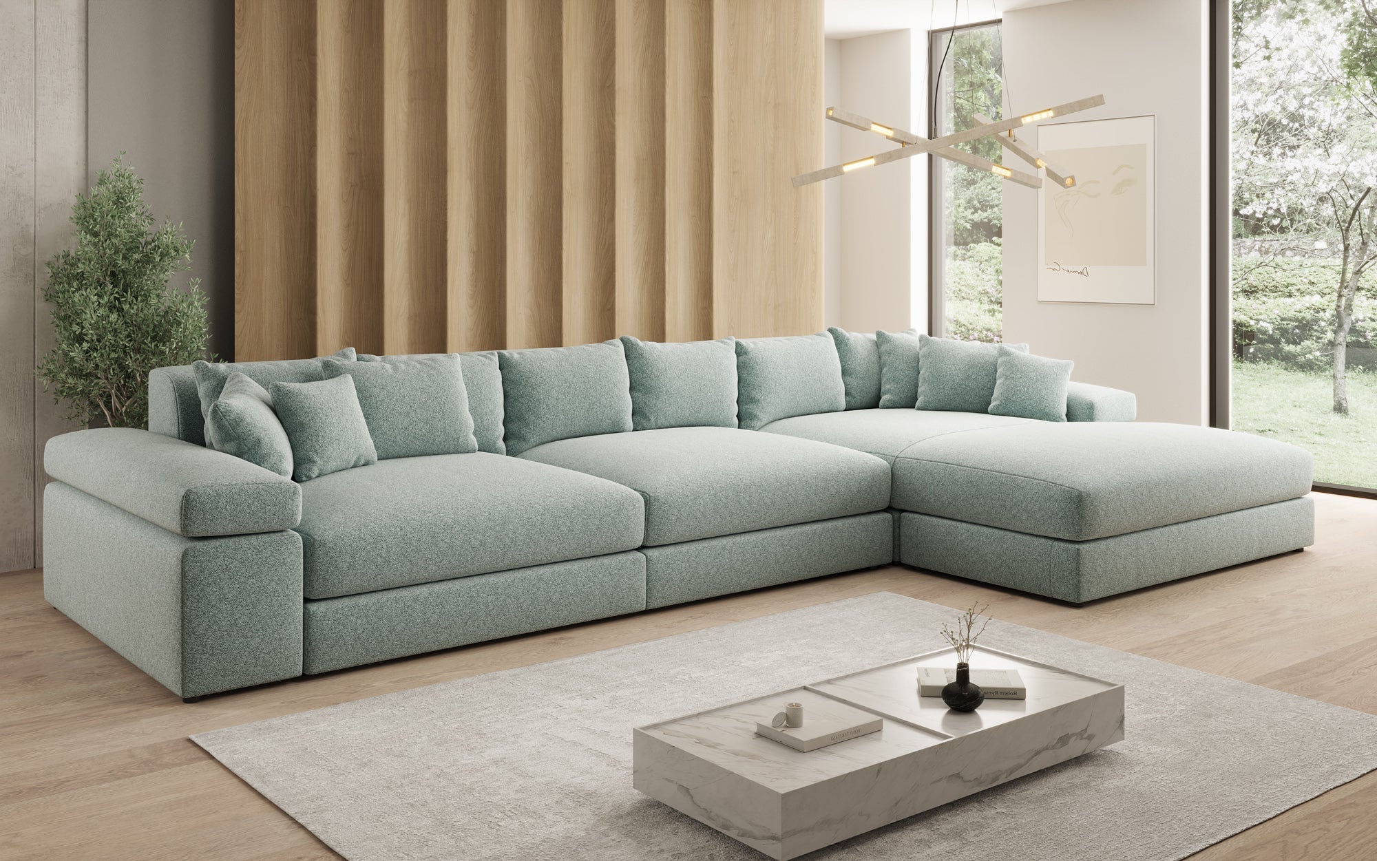Designbank Bernardo L Maxi met brede ottomane in structuurstof