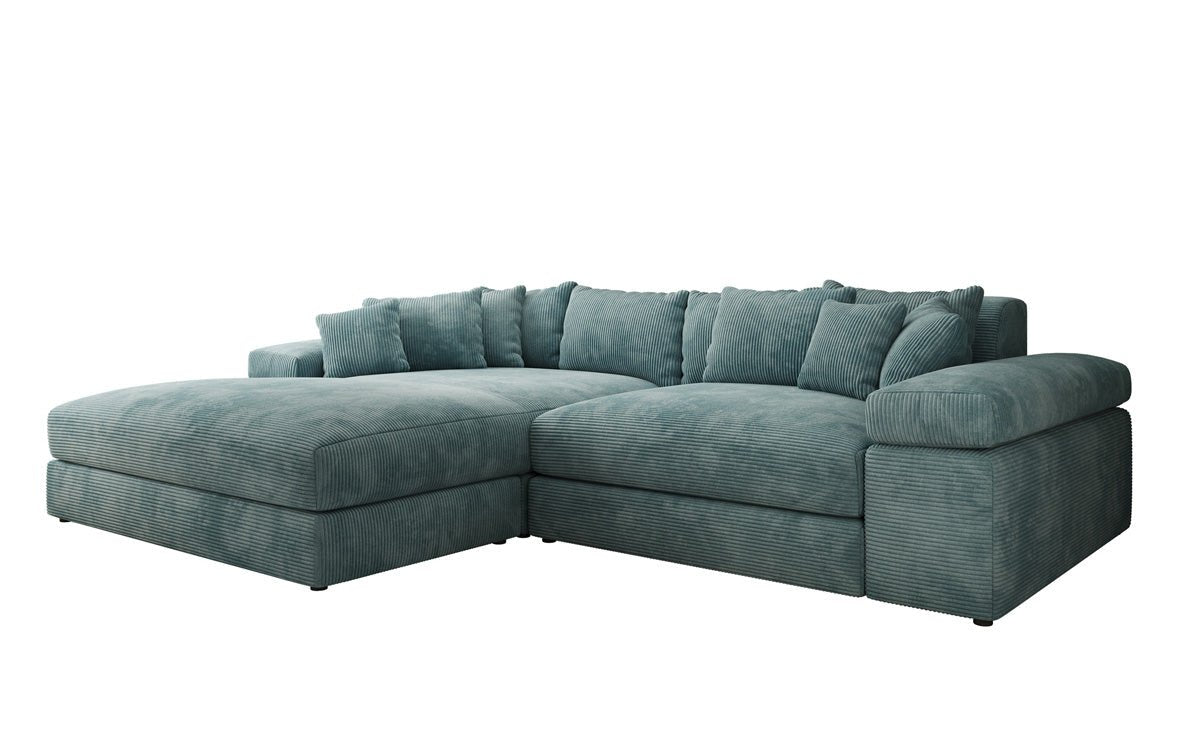 Designerbank Bernardo met brede ottomaan in ribstof
