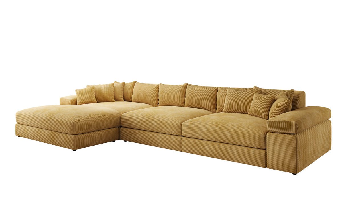 Designersofa Bernardo L Maxi met brede ottomane in ribstof