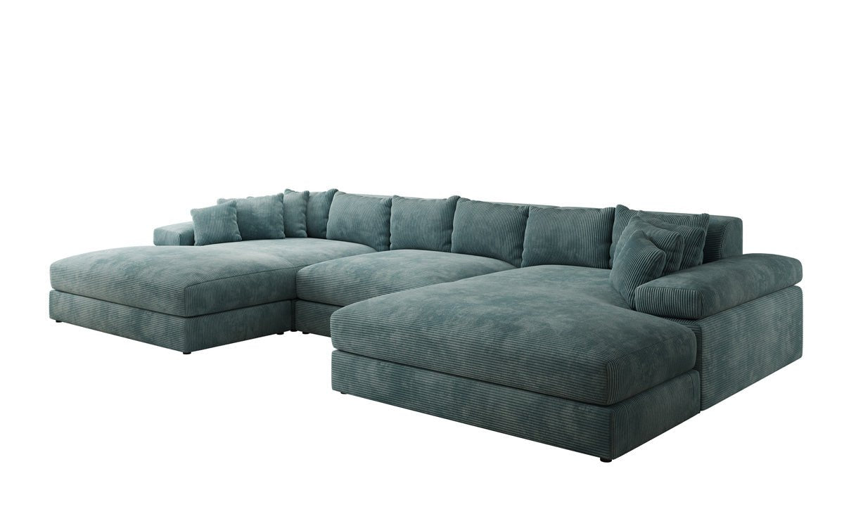 Designersofa Bernardo U met brede ottomane in ribstof