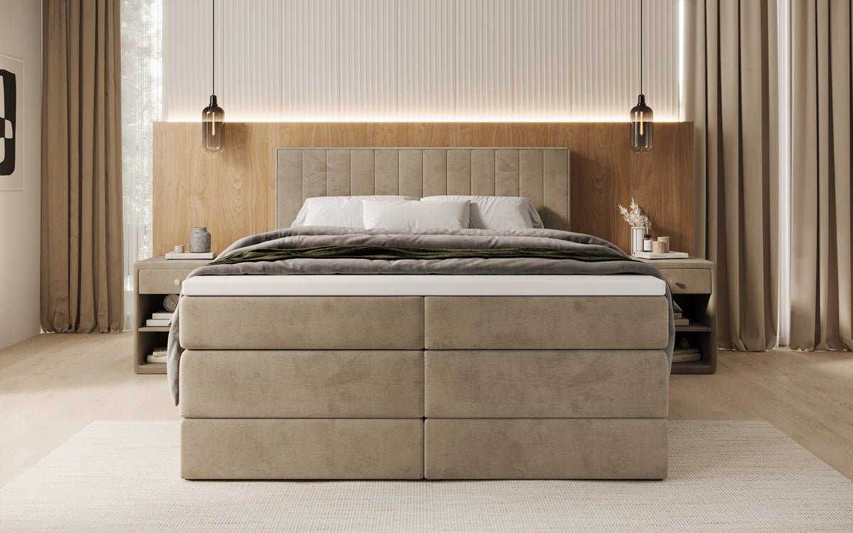 Boxspringbed Avera met opbergruimte in fluweel