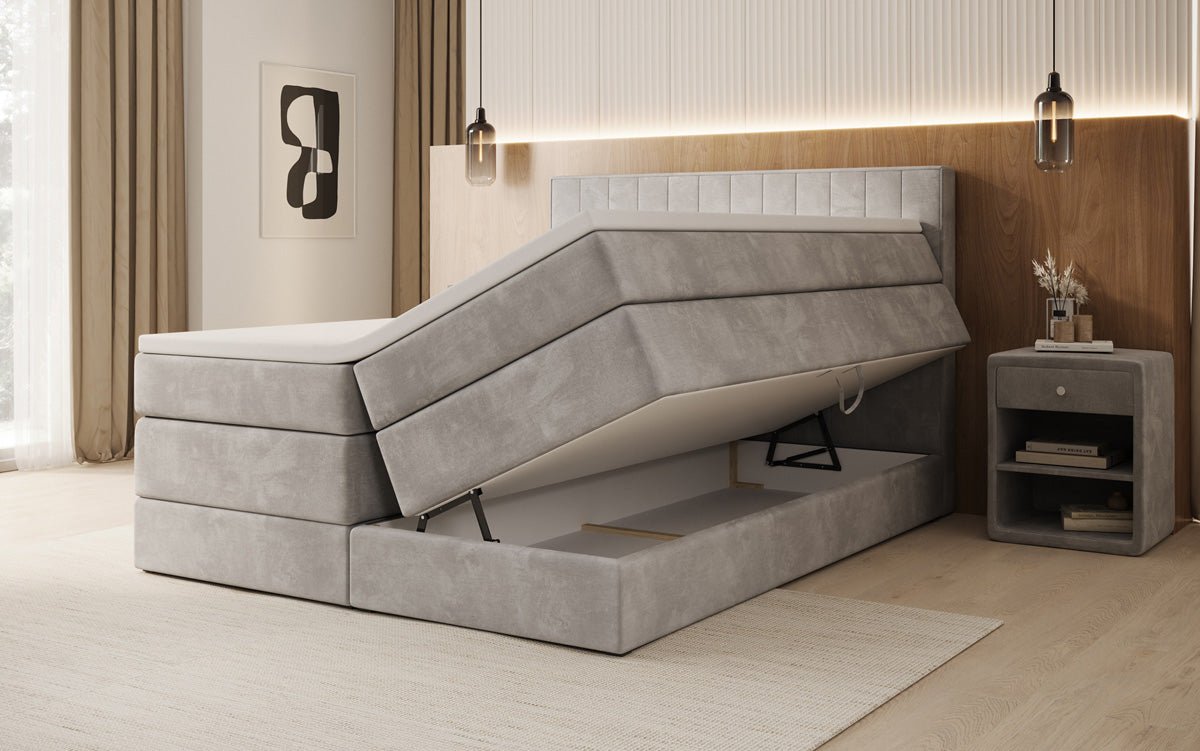 Boxspringbed Avera met opbergruimte in fluweel