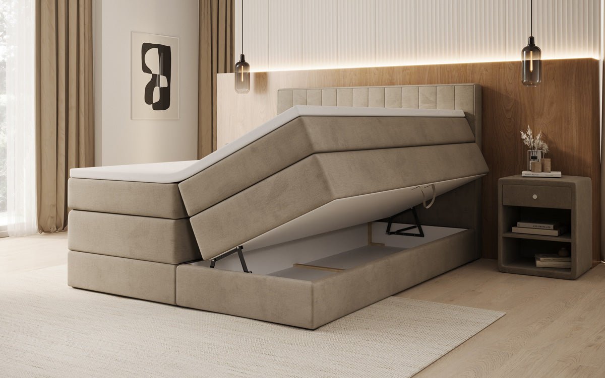 Boxspringbed Avera met opbergruimte in fluweel