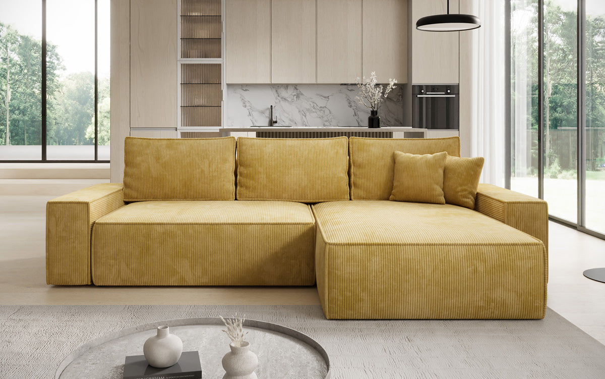 Designer hoekbank Lunaro met slaap- en uitklapfunctie in Ribstof