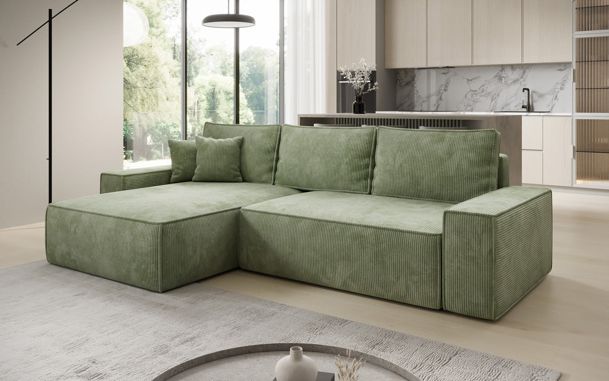 Designer hoekbank Lunaro met slaap- en uitklapfunctie in Ribstof