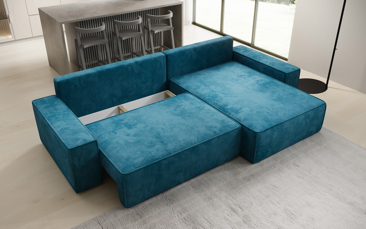Designer hoekbank Lunaro met slaap- en uitklapfunctie in Ribstof