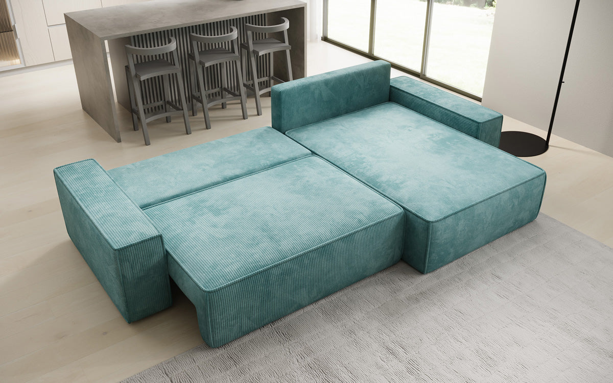 Designer hoekbank Lunaro met slaap- en uitklapfunctie in Ribstof