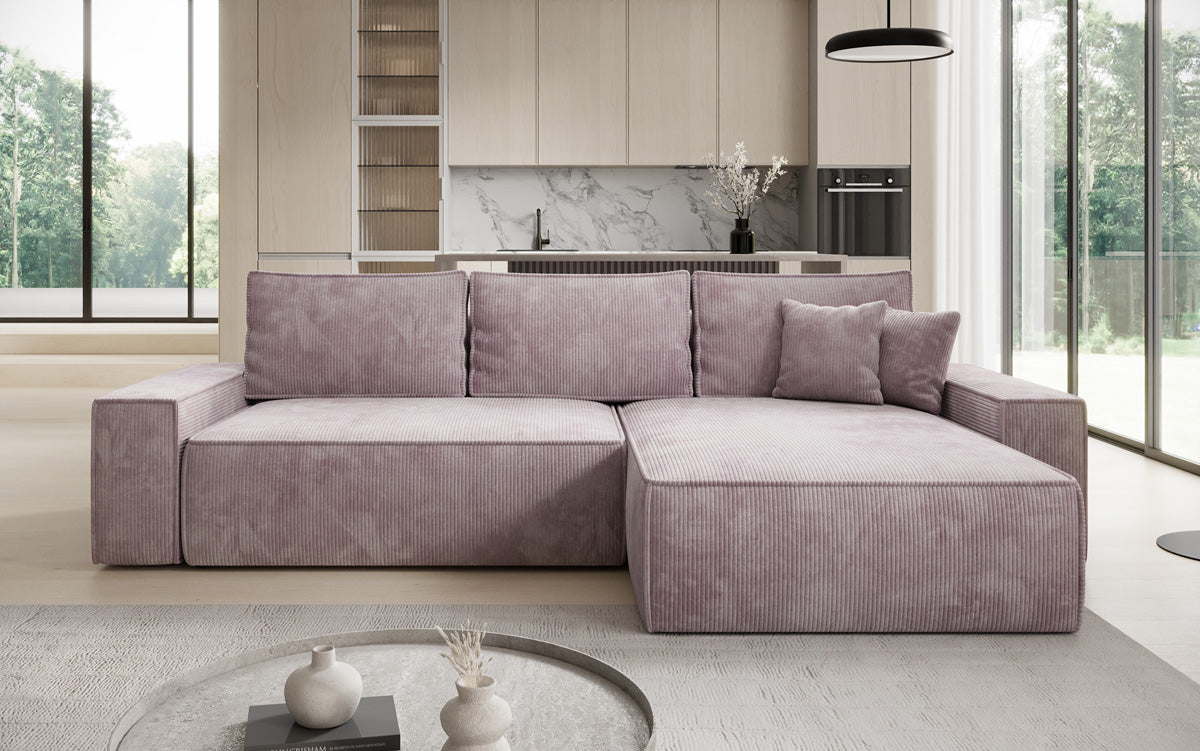 Designer hoekbank Lunaro met slaap- en uitklapfunctie in Ribstof