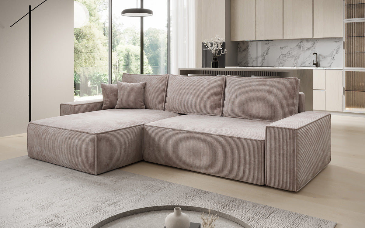 Designer hoekbank Lunaro met slaap- en uitklapfunctie in Ribstof