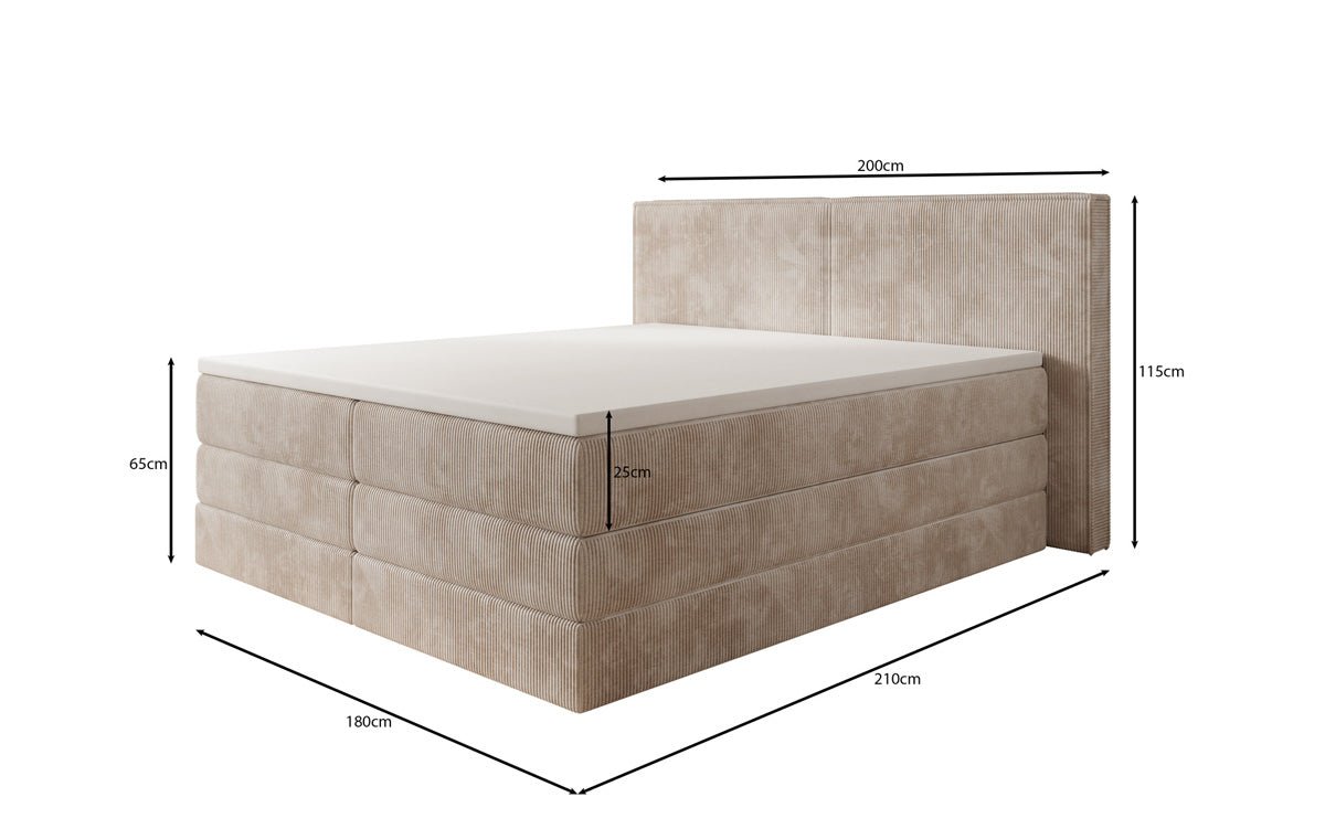Boxspringbed Ophelia met opklapbare opbergruimte in Ribstof