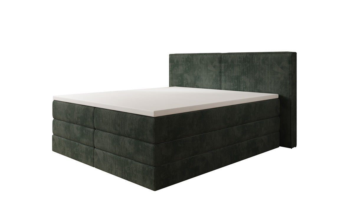 Boxspringbed Ophelia met opklapbare opbergruimte in Ribstof