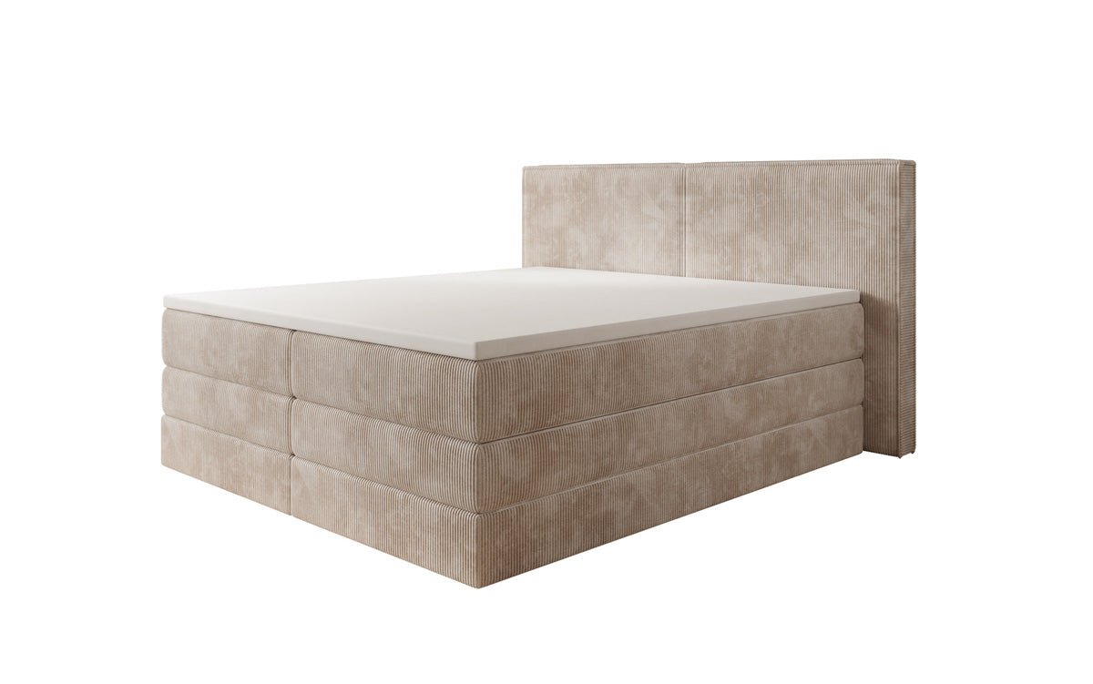 Boxspringbed Ophelia met opklapbare opbergruimte in Ribstof