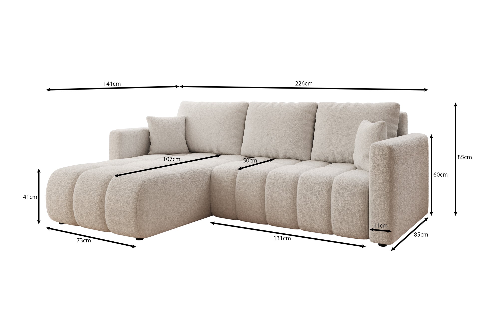 Designbank Beatrice L met slaap- en klapfunctie in Bouclé