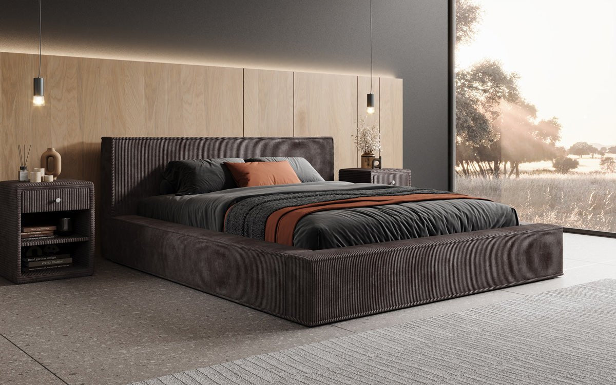 Designer gestoffeerd bed Harmon met opbergruimte