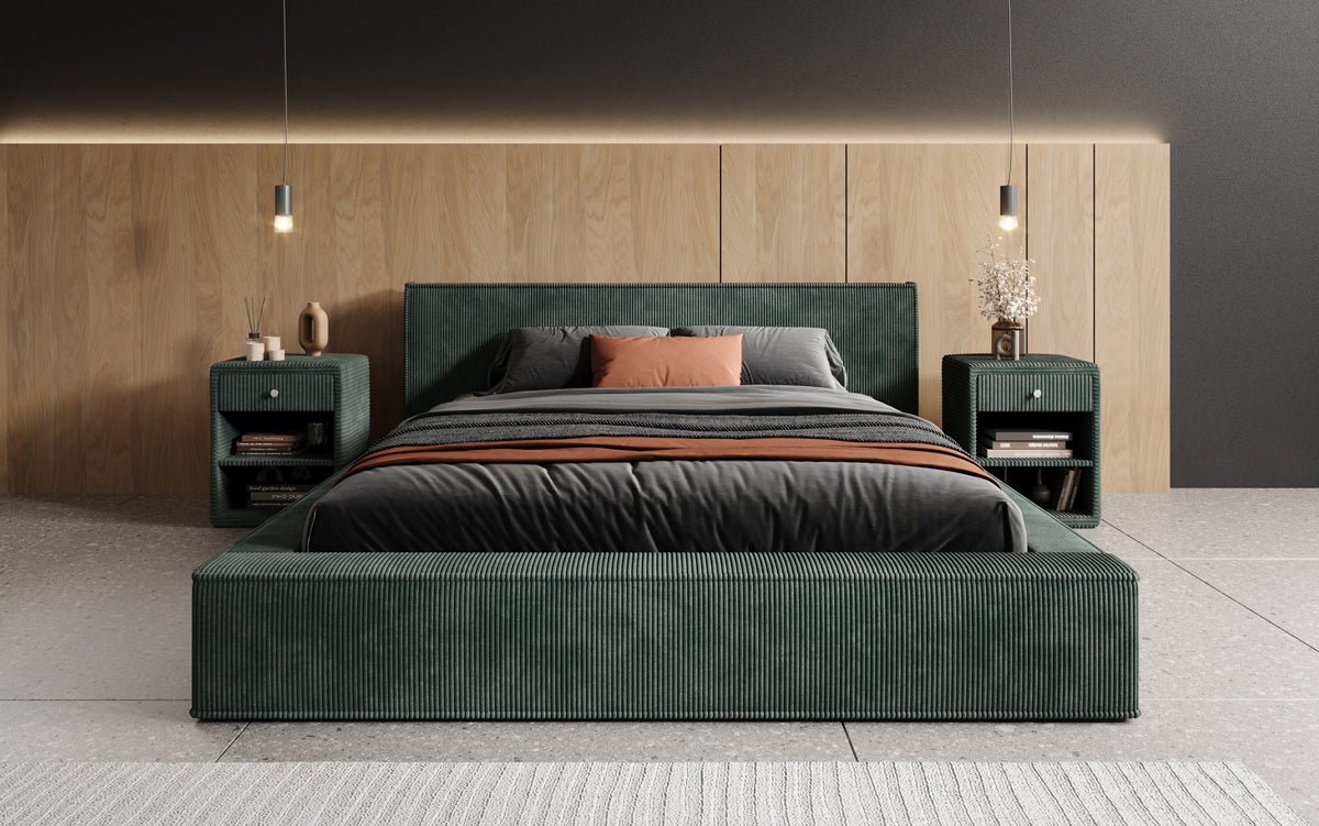 Designer gestoffeerd bed Harmon met opbergruimte