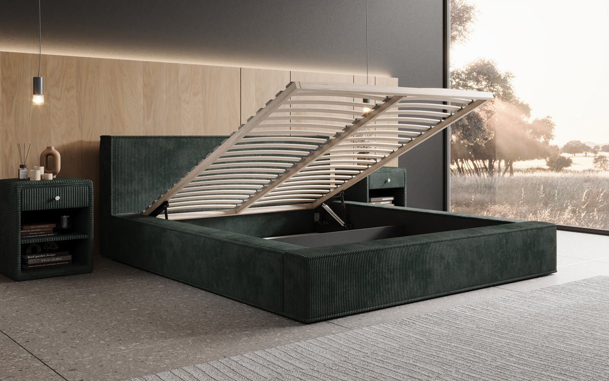 Designer gestoffeerd bed Harmon met opbergruimte