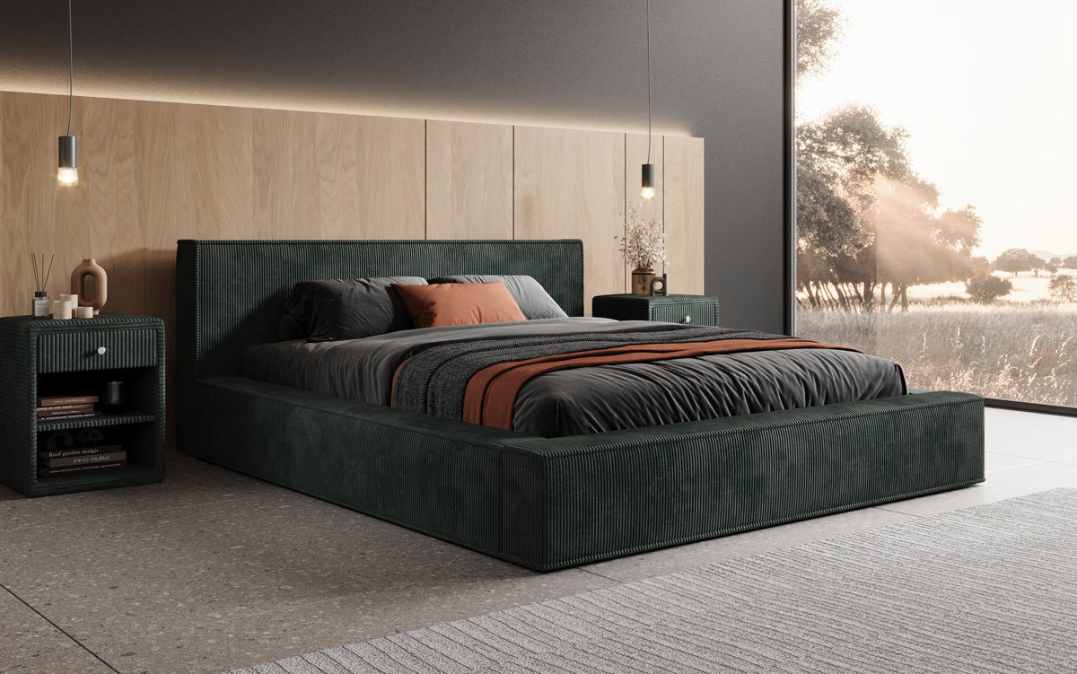 Designer gestoffeerd bed Harmon met opbergruimte