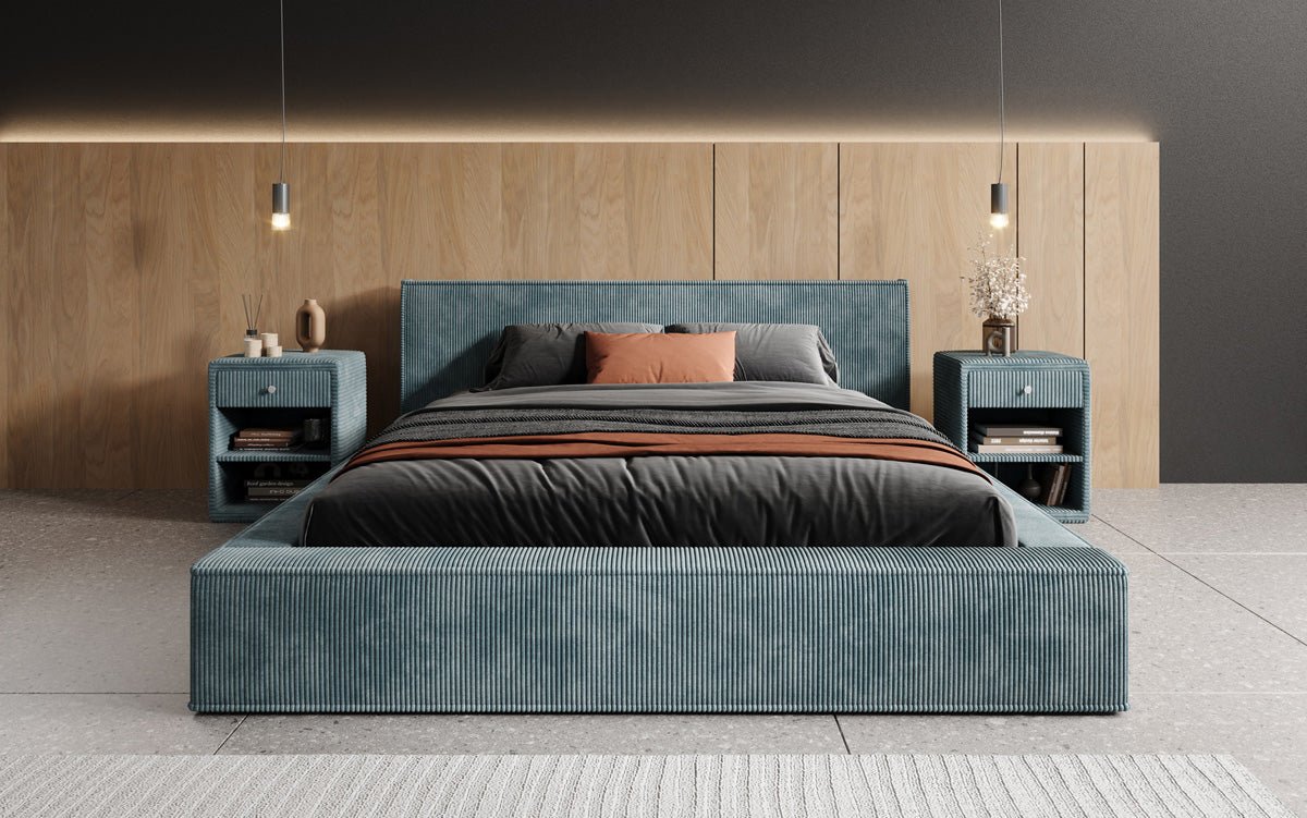 Designer gestoffeerd bed Harmon met opbergruimte