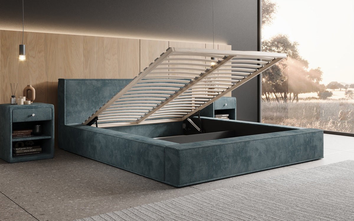 Designer gestoffeerd bed Harmon met opbergruimte