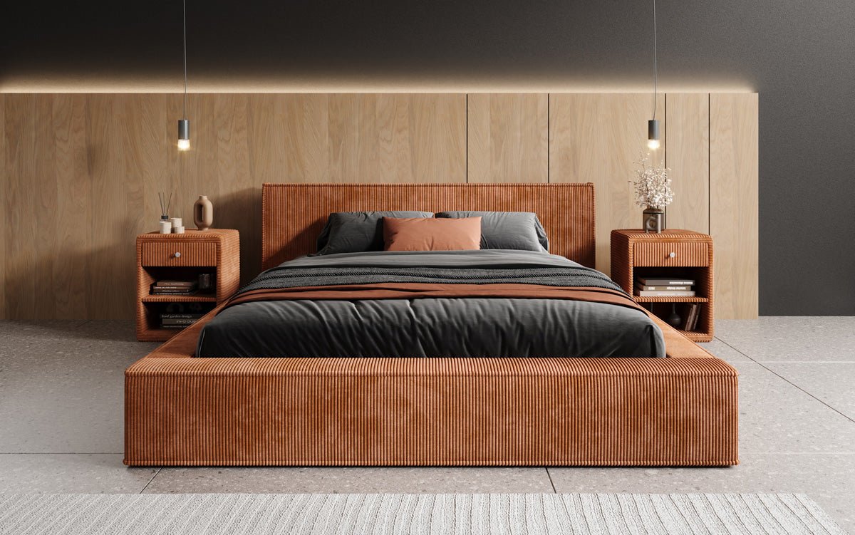 Designer gestoffeerd bed Harmon met opbergruimte