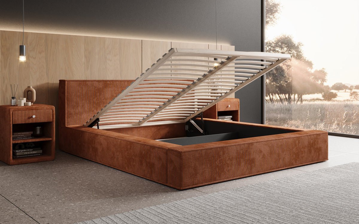 Designer gestoffeerd bed Harmon met opbergruimte