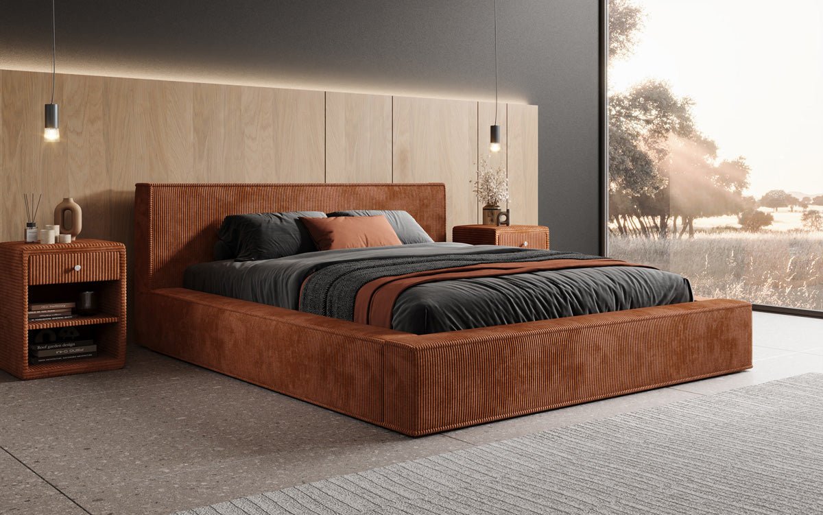 Designer gestoffeerd bed Harmon met opbergruimte