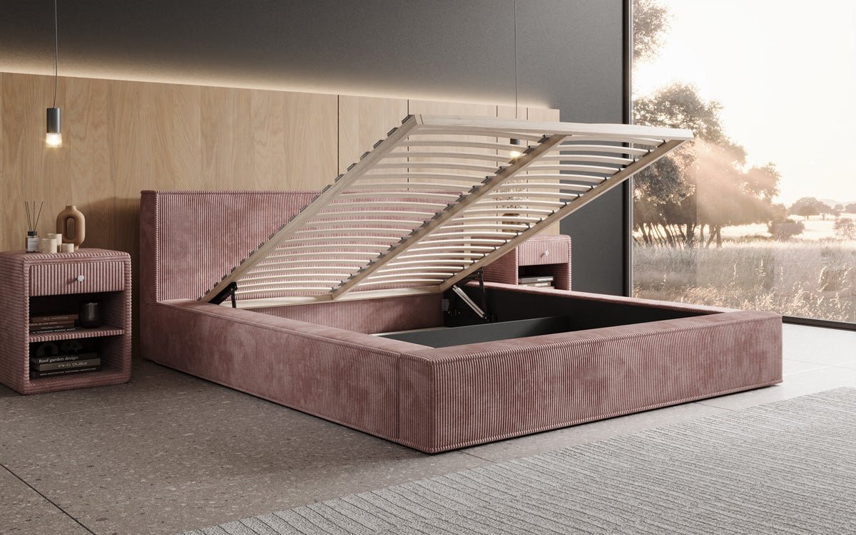 Designer gestoffeerd bed Harmon met opbergruimte