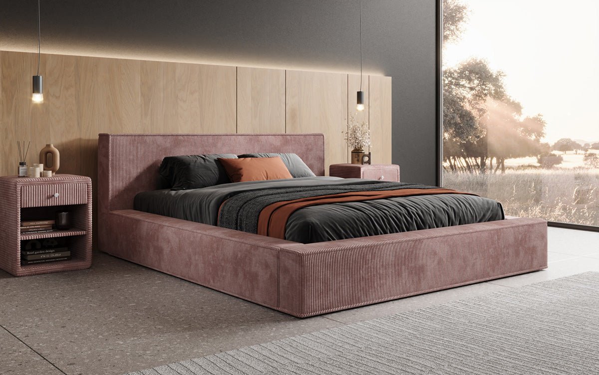 Designer gestoffeerd bed Harmon met opbergruimte