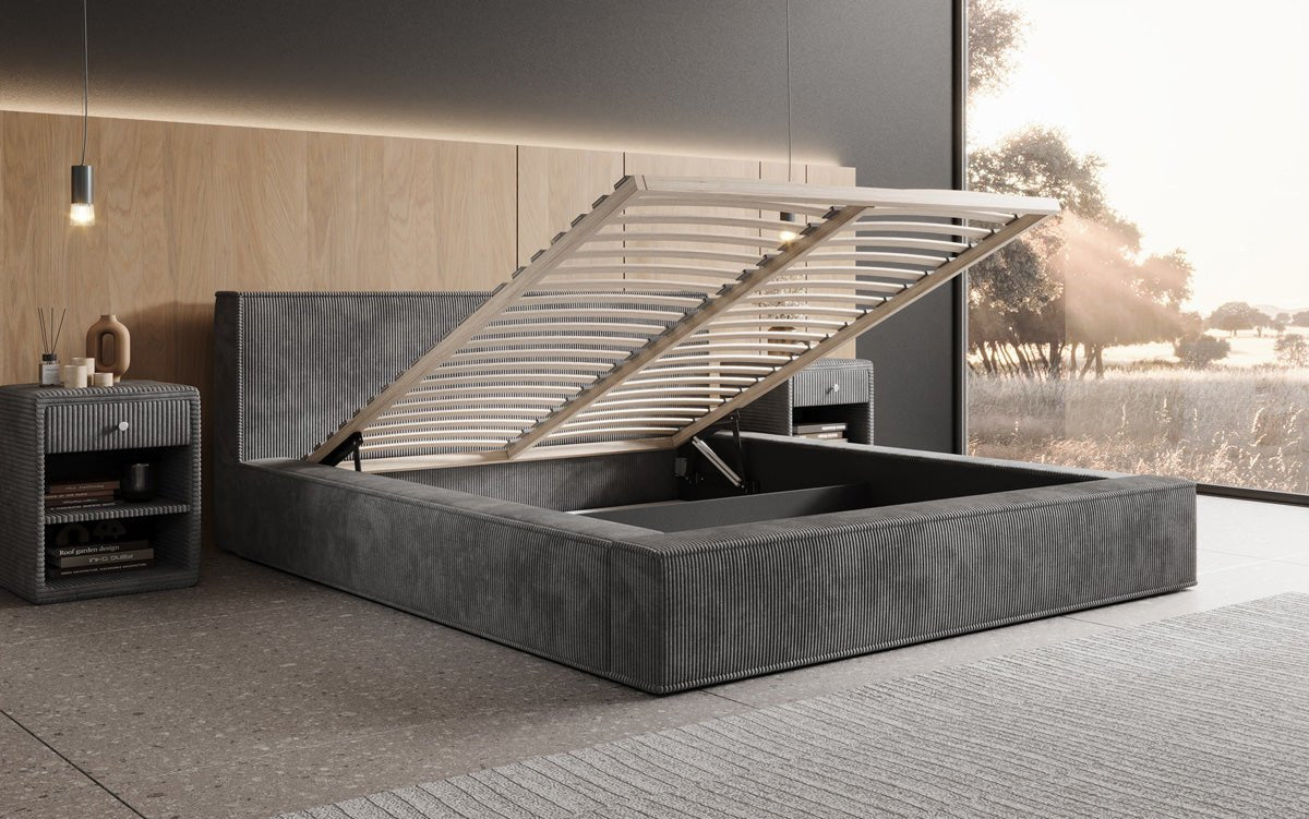 Designer gestoffeerd bed Harmon met opbergruimte