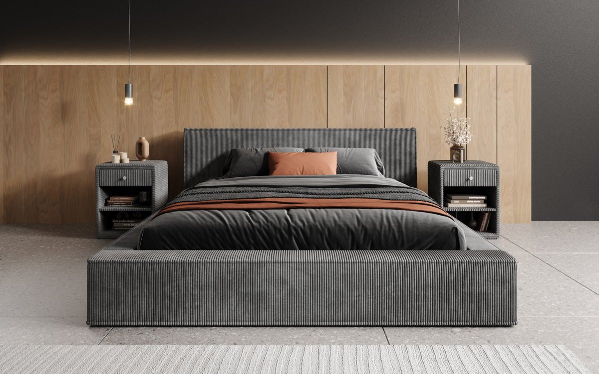 Designer gestoffeerd bed Harmon met opbergruimte