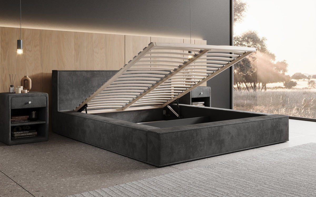 Designer gestoffeerd bed Harmon met opbergruimte
