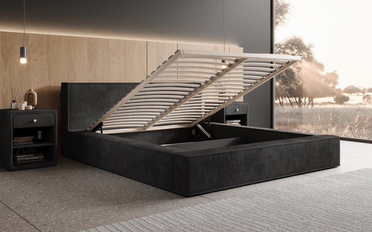 Designer gestoffeerd bed Harmon met opbergruimte