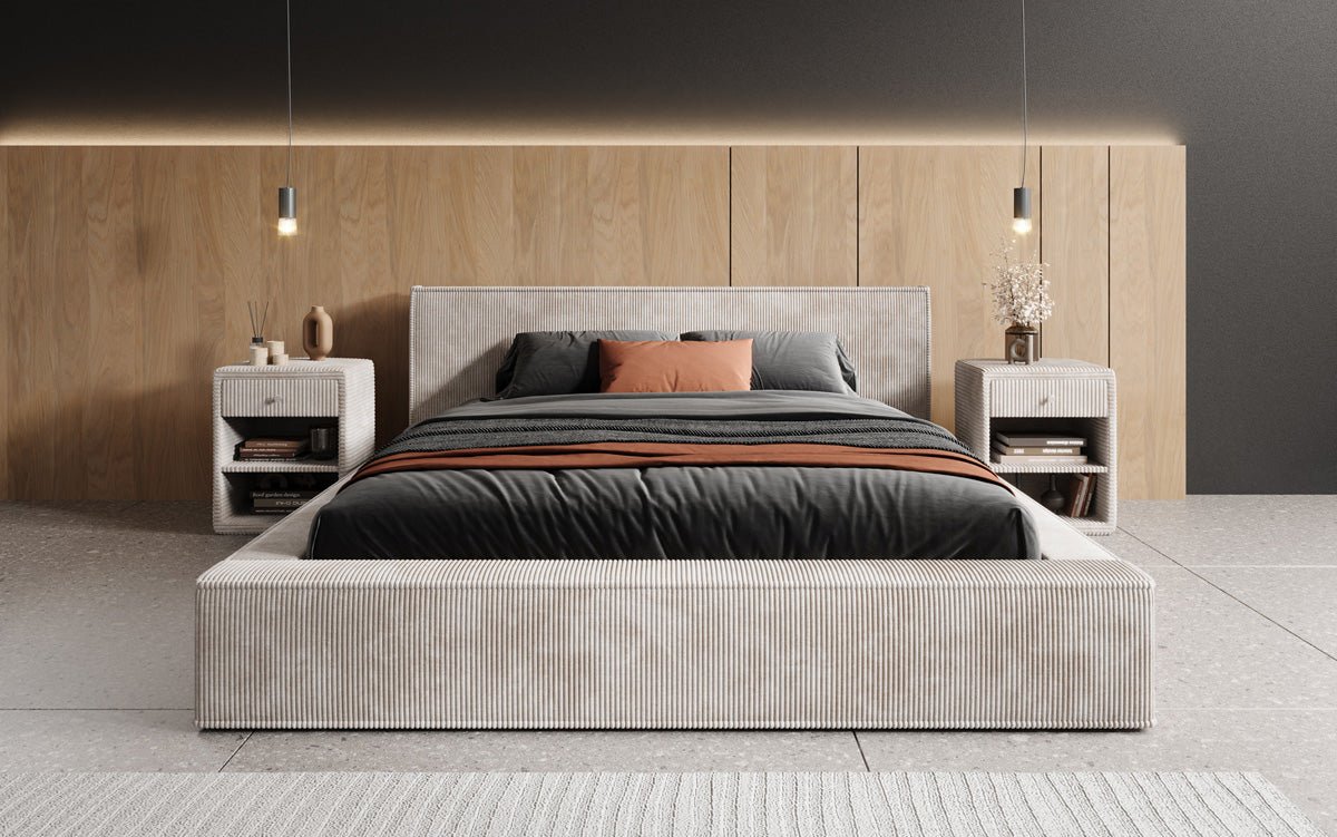 Designer gestoffeerd bed Harmon met opbergruimte