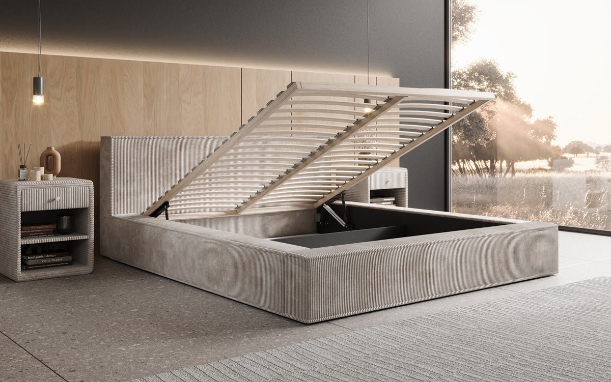 Designer gestoffeerd bed Harmon met opbergruimte