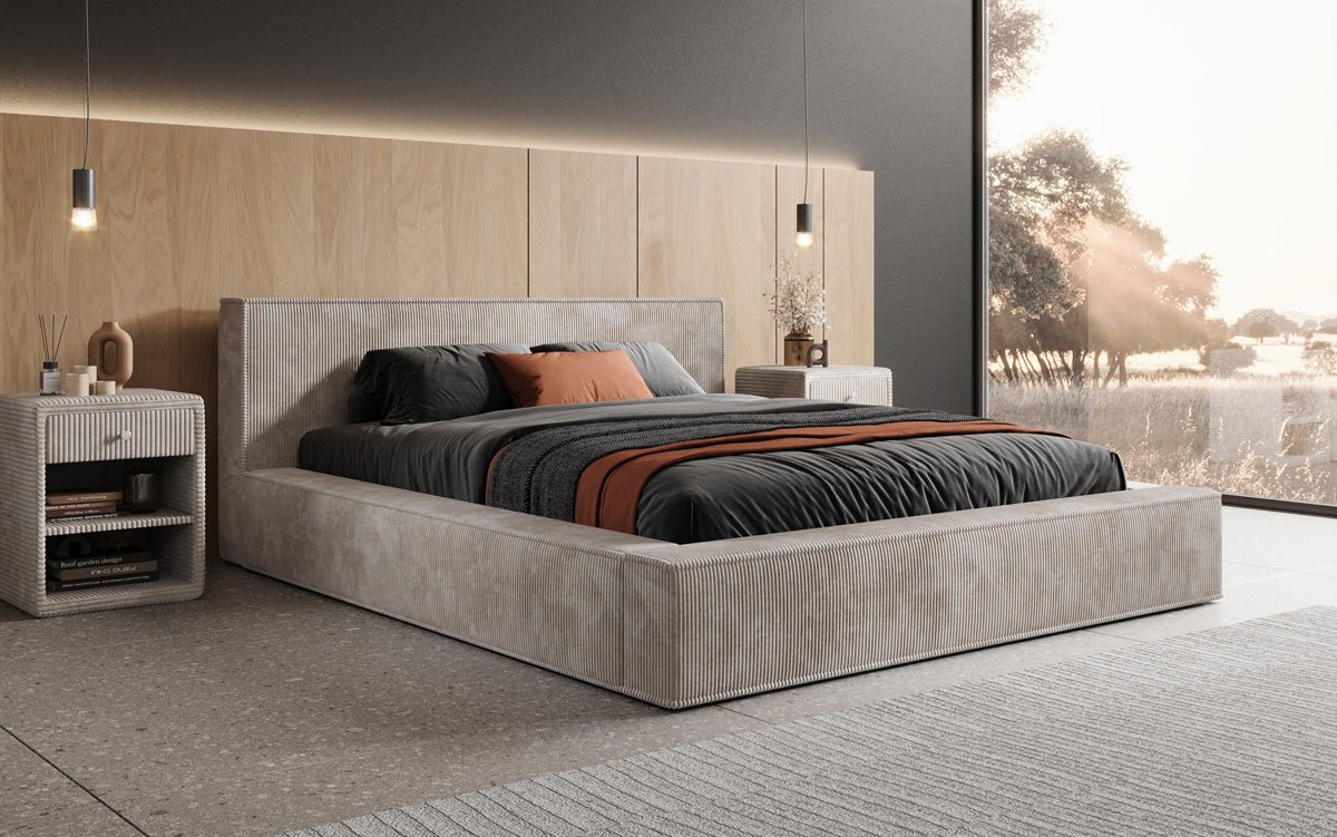 Designer gestoffeerd bed Harmon met opbergruimte