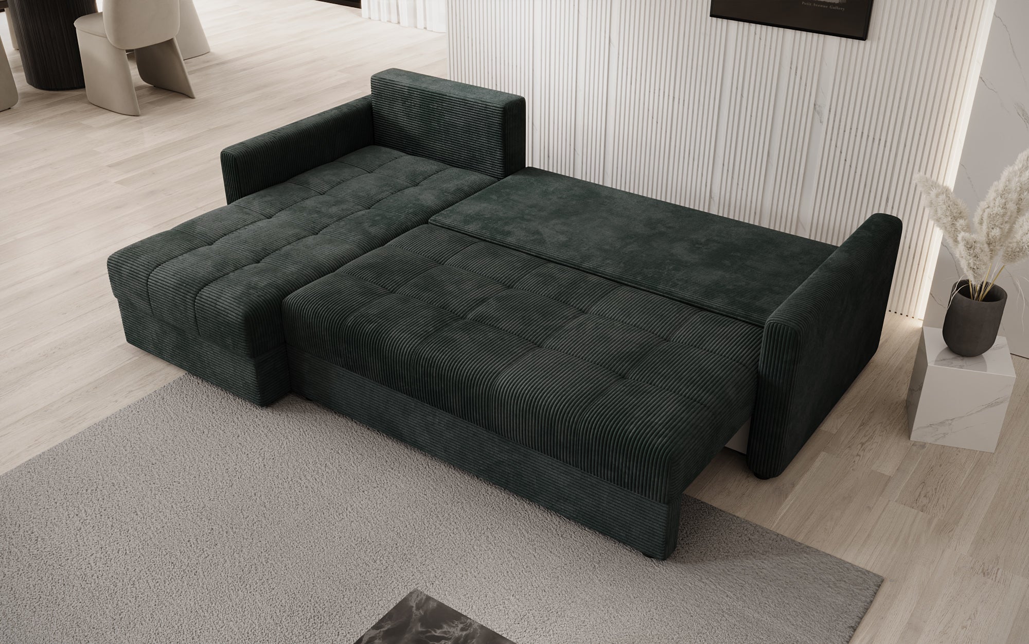 Designersofa Roma in ribstof met slaap- en klapfunctie