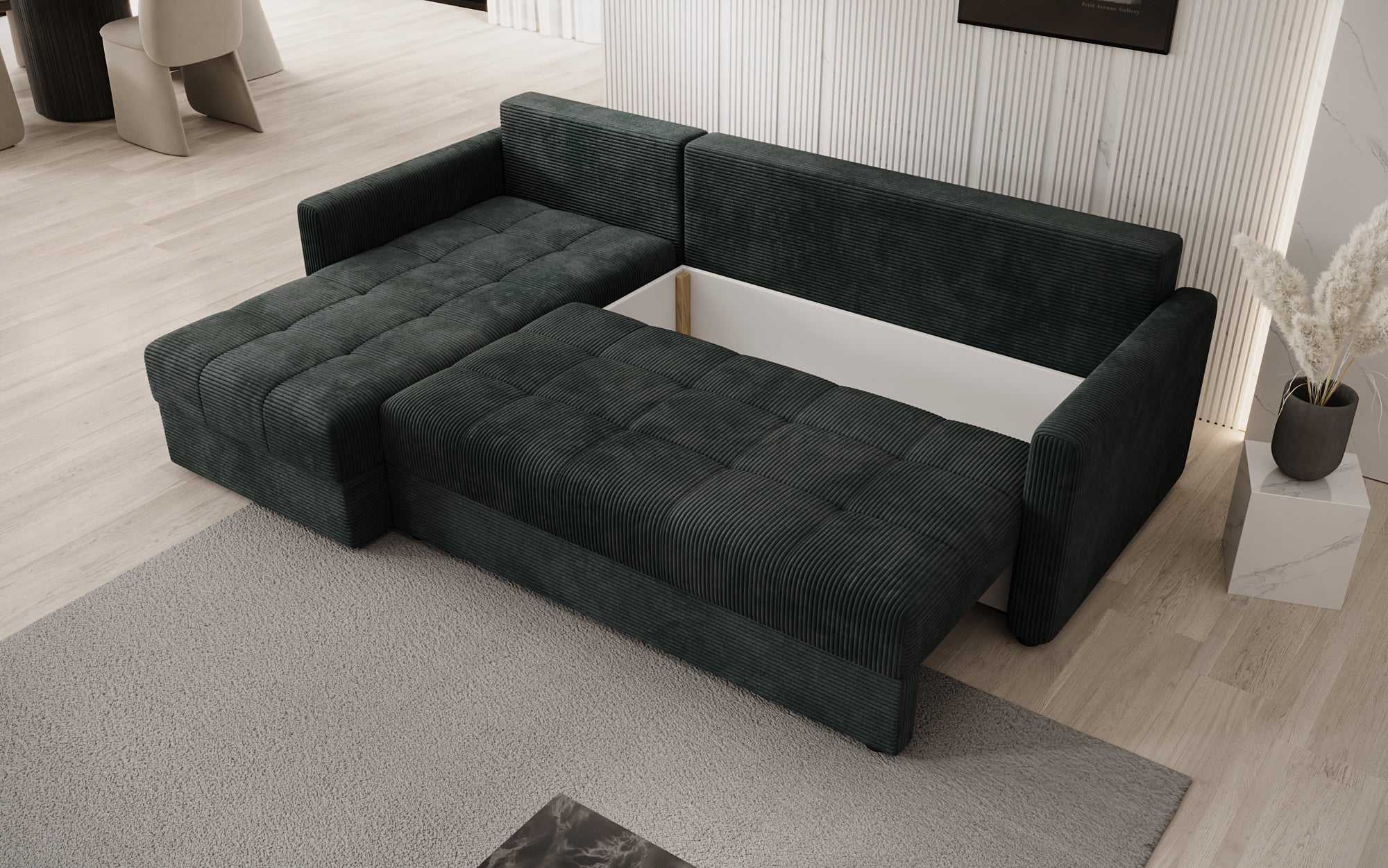 Designersofa Roma in ribstof met slaap- en klapfunctie