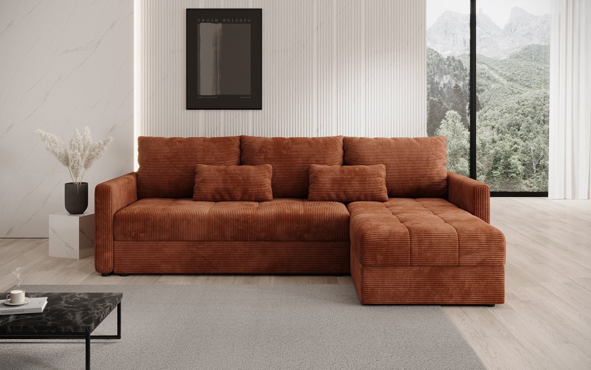 Designersofa Roma in ribstof met slaap- en klapfunctie