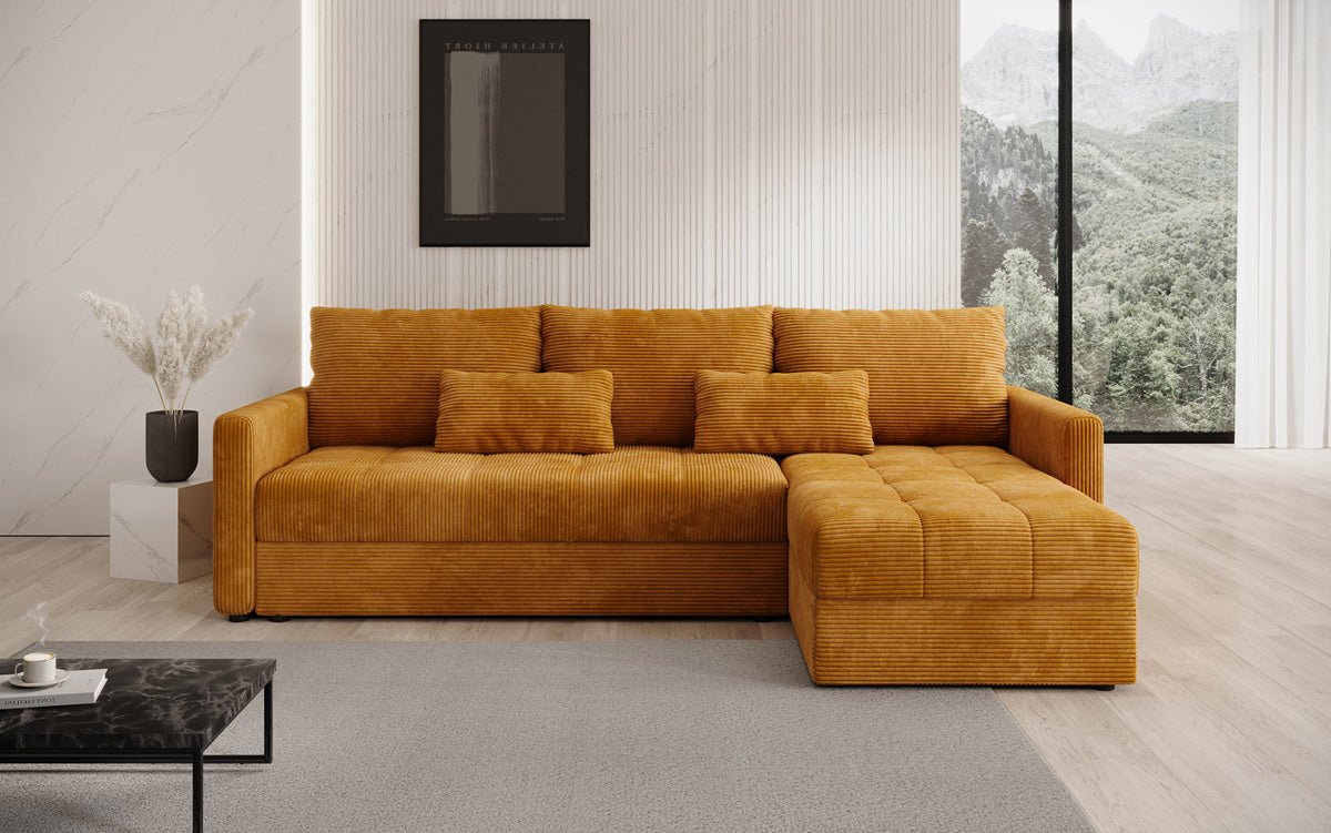 Designersofa Roma in ribstof met slaap- en klapfunctie