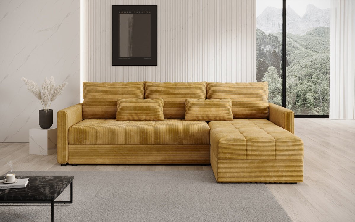 Designersofa Roma in ribstof met slaap- en klapfunctie