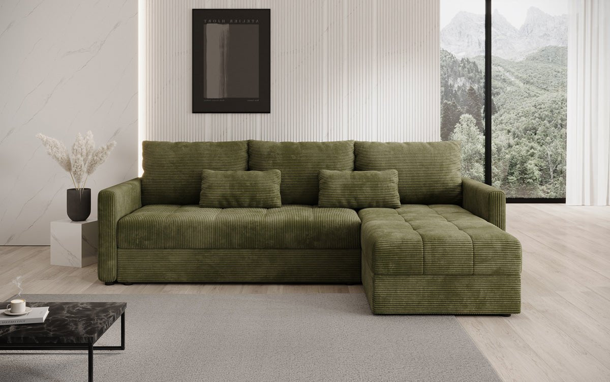 Designersofa Roma in ribstof met slaap- en klapfunctie