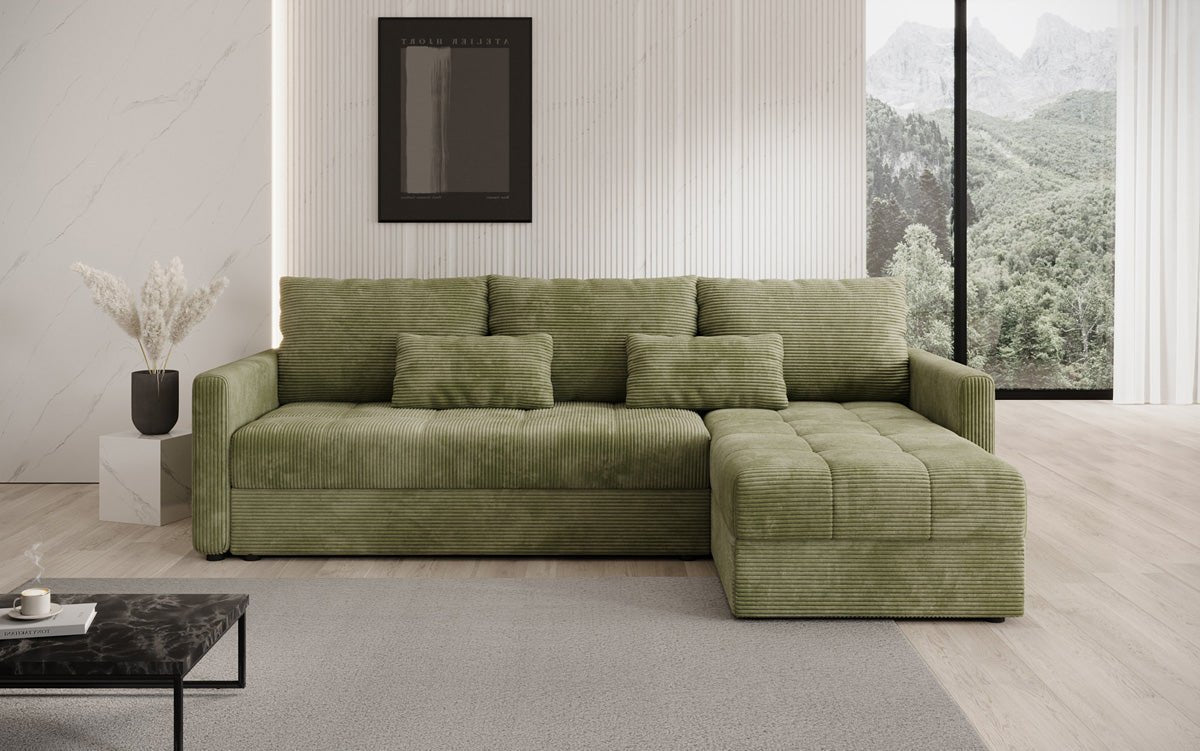 Designersofa Roma in ribstof met slaap- en klapfunctie