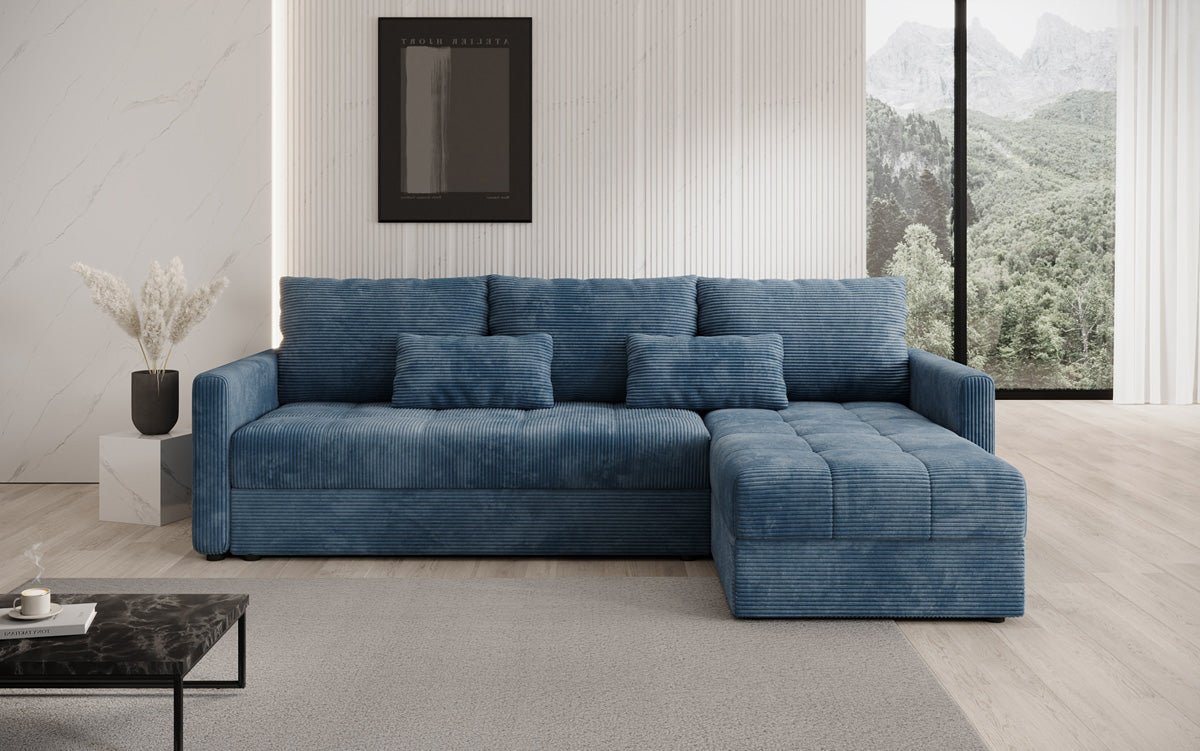 Designersofa Roma in ribstof met slaap- en klapfunctie