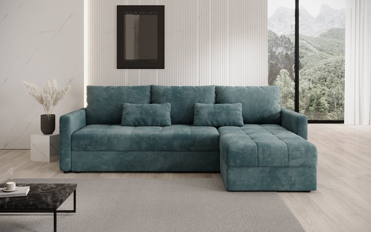 Designersofa Roma in ribstof met slaap- en klapfunctie