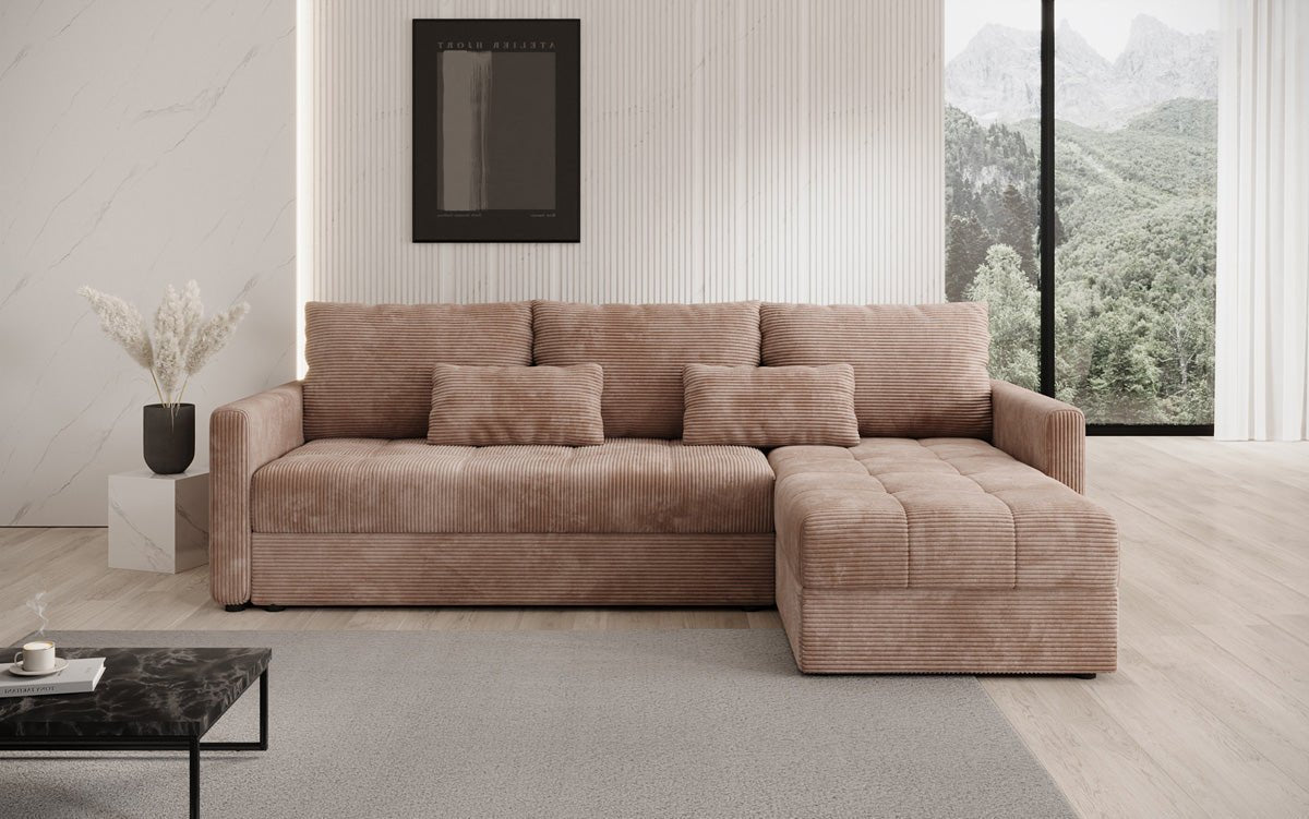 Designersofa Roma in ribstof met slaap- en klapfunctie