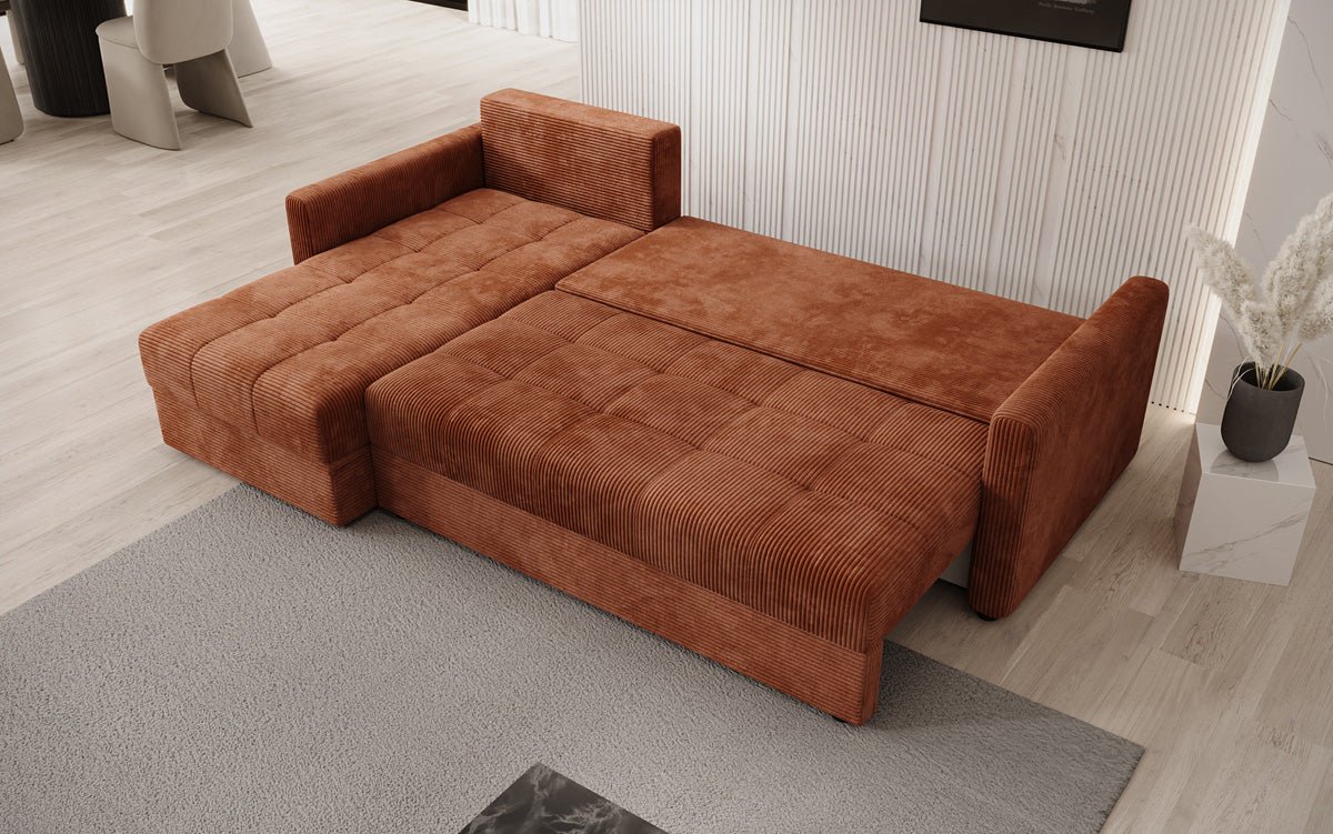 Designersofa Roma in ribstof met slaap- en klapfunctie