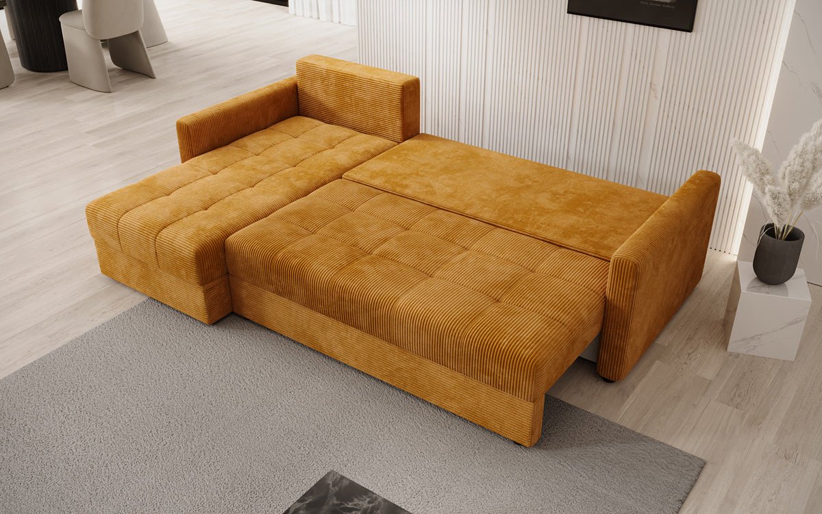 Designersofa Roma in ribstof met slaap- en klapfunctie