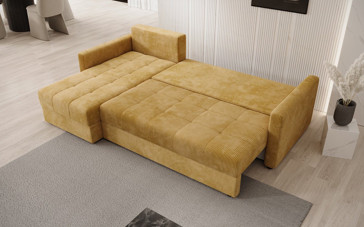 Designersofa Roma in ribstof met slaap- en klapfunctie