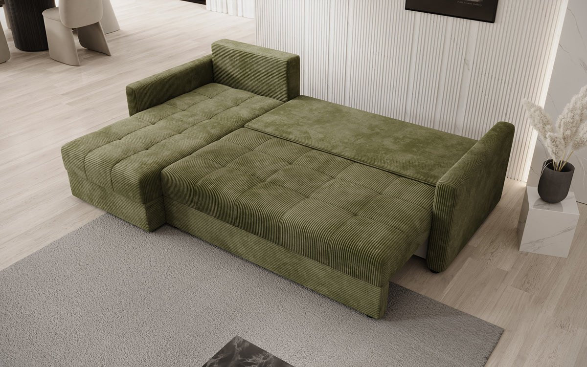Designersofa Roma in ribstof met slaap- en klapfunctie